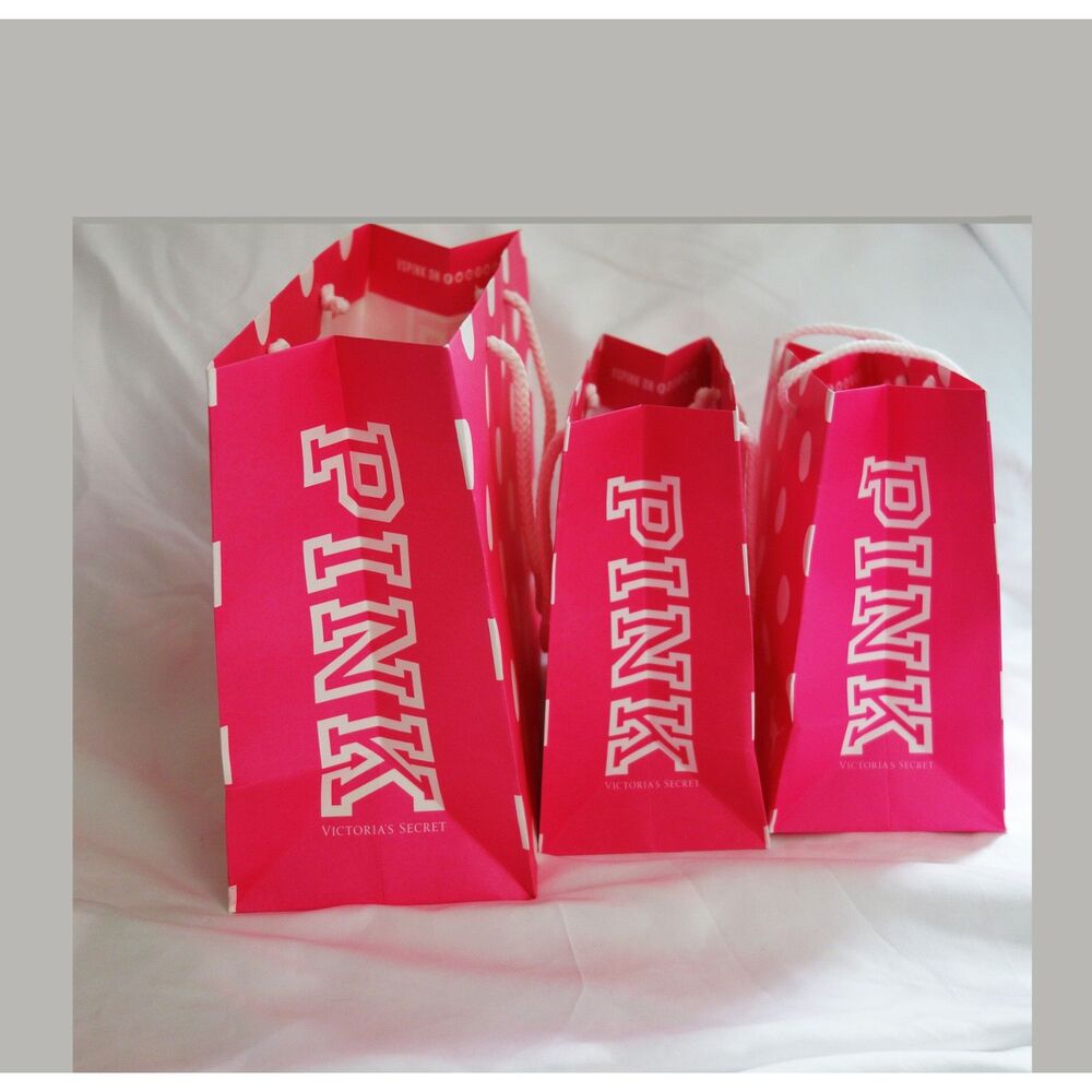 VS Pink 3 Hot pink Polka dots shopping bags bundle